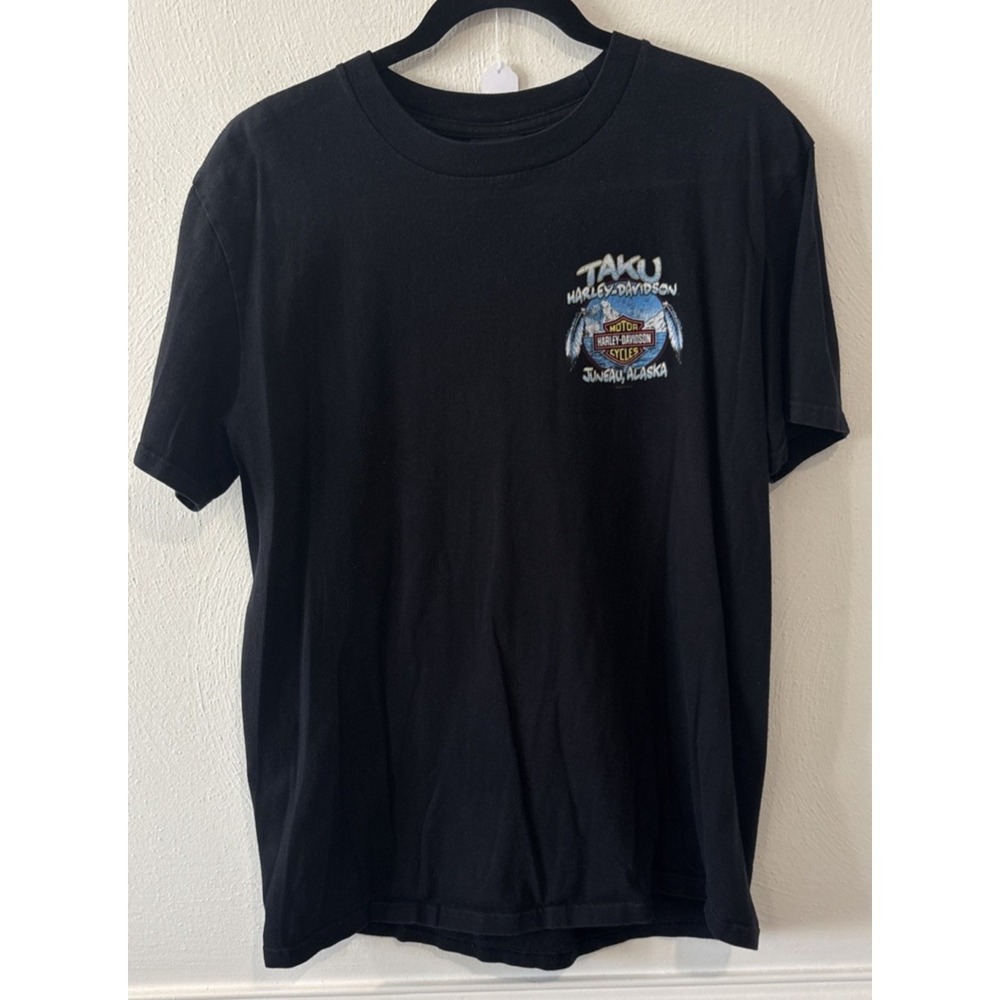 Harley Davidson Taku Juneau Alaska T Shirt Black Graphic Eagle Bear Orca Size L